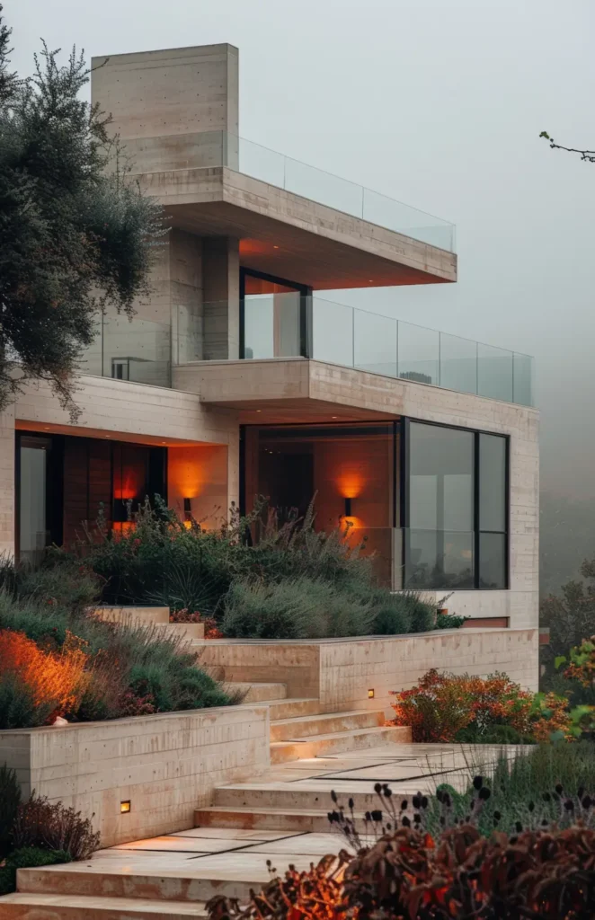 Vsta de una lujosa villa con diseno arquitectonico moderno